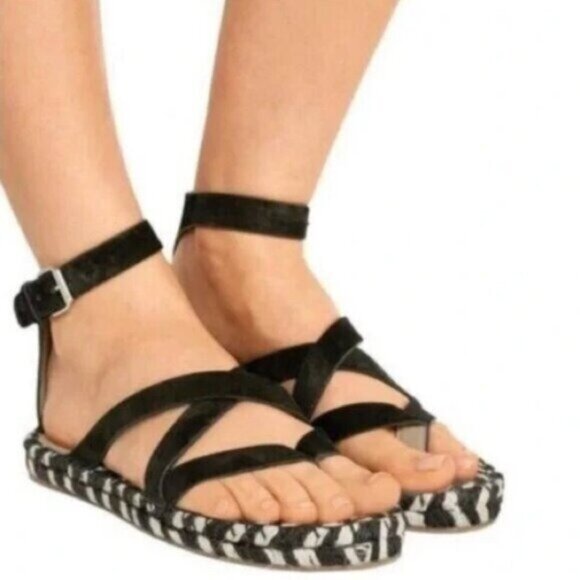 NWOB Proenza Schouler Suede Espadrille Black White Woven Sandals US Size 11 - Picture 1 of 13